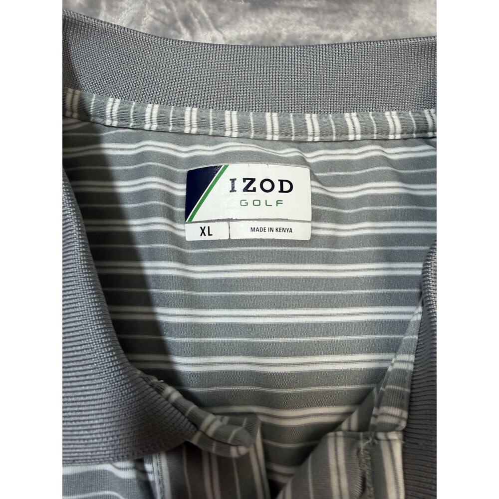 Izod Grey Striped Golf Polo Men's XL Lightweight Short Sleeve - Picture 3 of 5